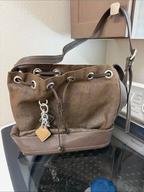 Brown Drawstring Bucket Shoulder Bag